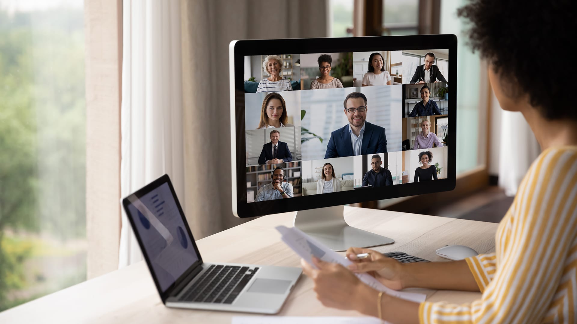 A video conference of BioNTech employees takes place on a computer screen